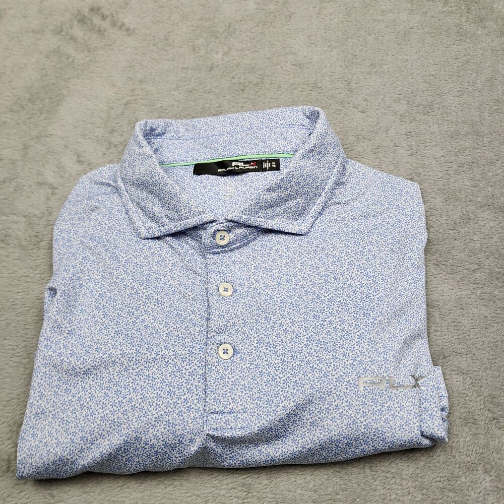 RLX Ralph Lauren Mens XL Blue Floral Print Polo Performance Golf Shirt Stretch